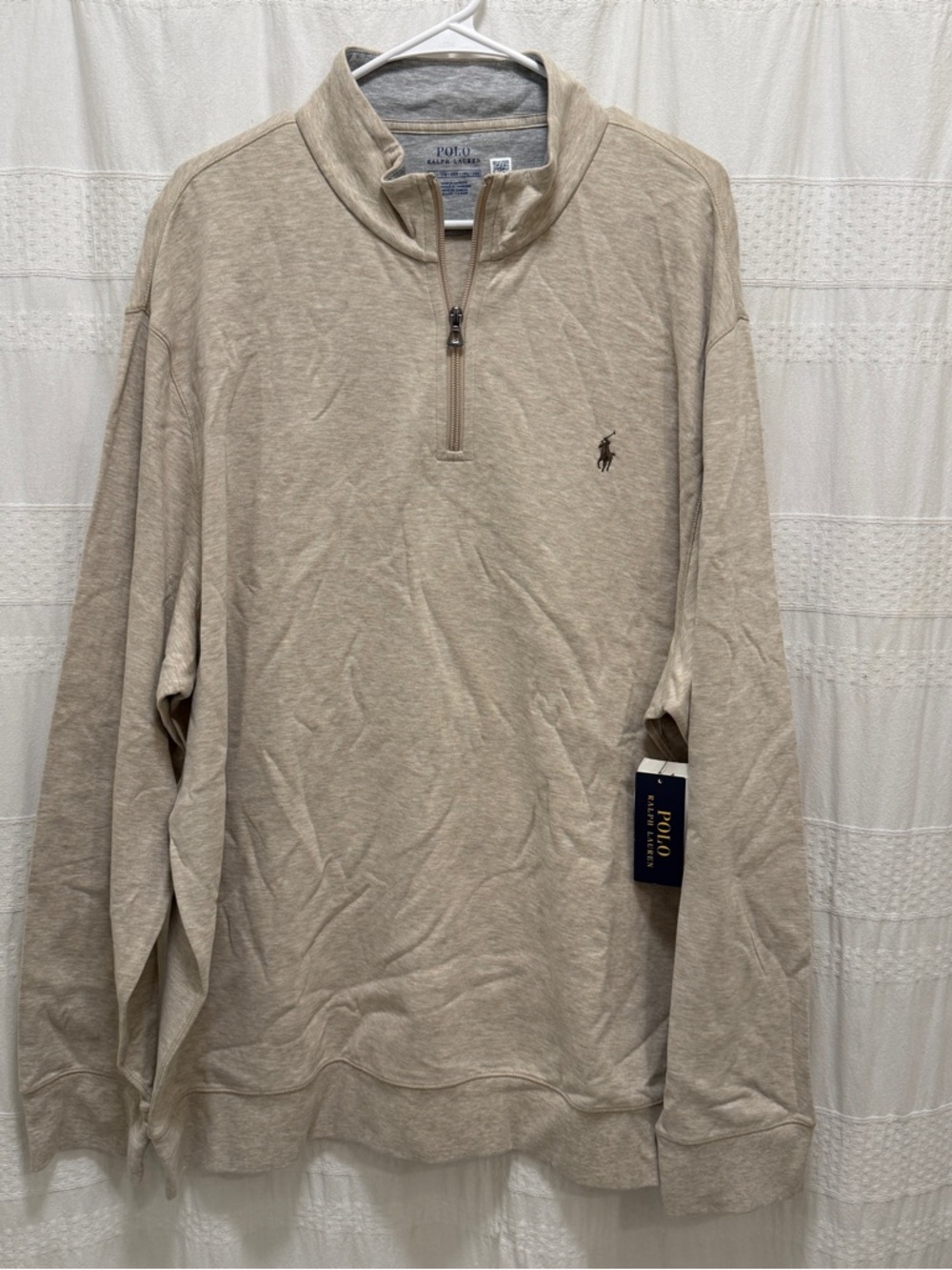 NWT Polo Ralph Lauren Quarter-Zip Pullover Sweater Beige Tan Men’s XXL
